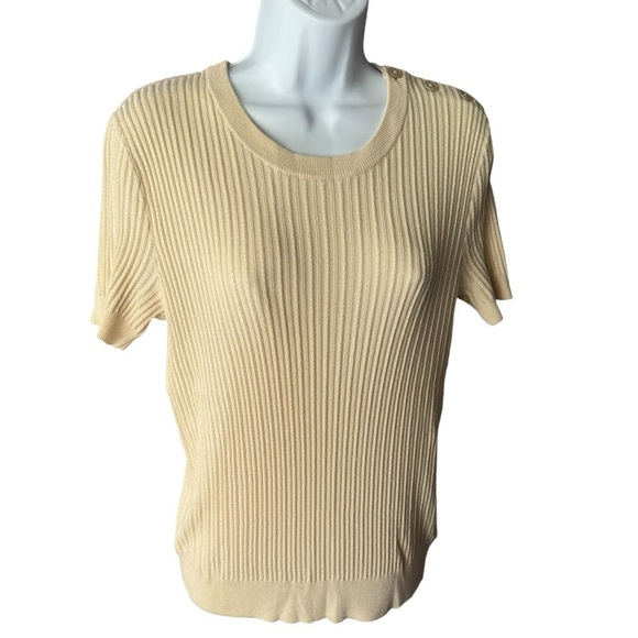 Ralph Lauren Purple Label Sweater Blouse Women's SZ.
L Cream Wool Silk Ribbed - Picture 8 of 16